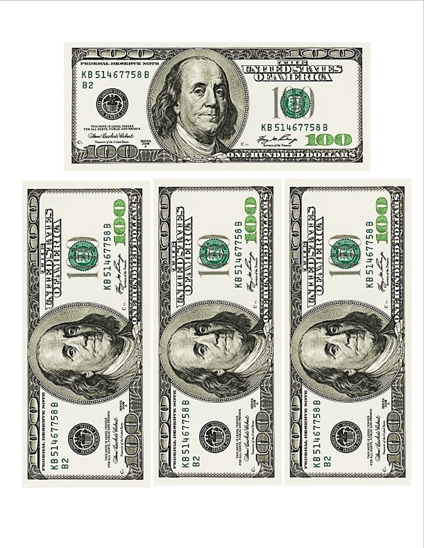 Edible Life Size Money $100 Bills on Wafer Paper Sheets